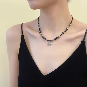 Collier Vintage De Style Chinois En Perles Rondes De Bambou Avec Pendentif Serrure De Sécurité Bijoux Ethniques Pour Femmes