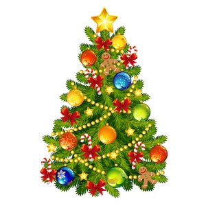Festive Christmas tree wall sticker with colorful ornaments and gold star on white background