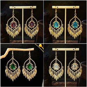 Bohemian Tassel Drop Earrings Vintage Ethnic Zinc Alloy Synthetic Gemstone With Stainless Steel Earring Post Women