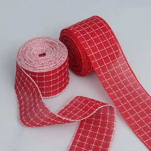 Christmas Wired Edge Ribbon Faux Linen Red White Plaid Grid For Gift Wrapping DIY Crafts Tree Decoration