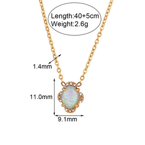 18K gold plated stainless steel opal necklace with pendant dimensions and weight details