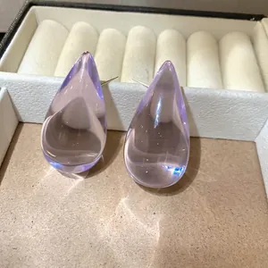 Elegant translucent purple teardrop acrylic stud earrings for women with minimalist style