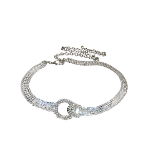 Cintura a catena in strass argento con nappe e cerchi di cristallo stratificati