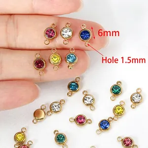 6mm gold-plated stainless steel crystal rhinestone charm connectors for DIY jewelry making