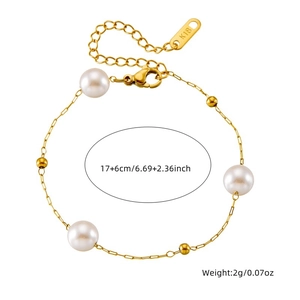 Gold chain bracelet with white pearls and lobster clasp, 17+6cm stainless steel jewelry