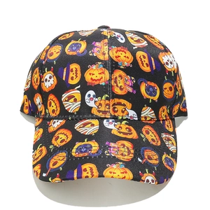 Halloween Baseball Cap Polyester Printed Pumpkin Skull Ghost Pattern Curved Brim Adjustable Sunshade Hip Hop Punk Hat For Men Women