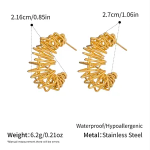 Size chart showing dimensions for irregular hollow line earrings in stainless steel