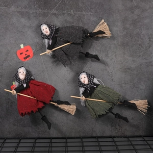 Halloween Witch Hanging Decoration Riding Broomstick Cloth Doll Festive Party Ornament Haunted House Prop