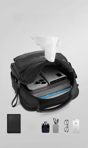 Internal view showing large capacity for books and tablet in nylon shoulder bag