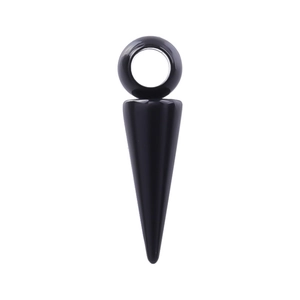 Macro detail of a black polished conical charm with ring for DIY jewelry making