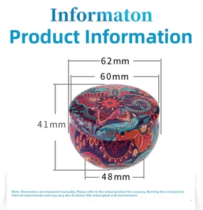 Detailed macro view of a mandala pattern tin container showing exact dimensions and size