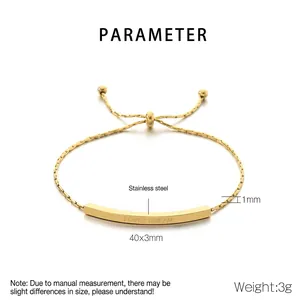 Detailed view of adjustable stainless steel bracelet with 40x3mm LOVER DREAM bar