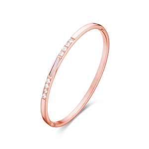 Rose gold stainless steel bracelet with CNC inlaid zircons and rectangular shell inlay