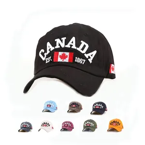 Canada Embroidery Baseball Cap Washed Cotton Retro Style Sun Protection Hat For Outdoor Sports Casual Adjustable