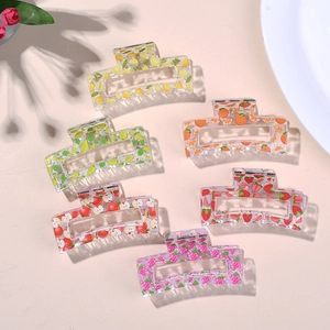 Pinces À Cheveux Motif Fruits Acrylique Transparent Pinces Crabe Style Pastoral Doux Accessoires Cheveux Pour Femmes Filles