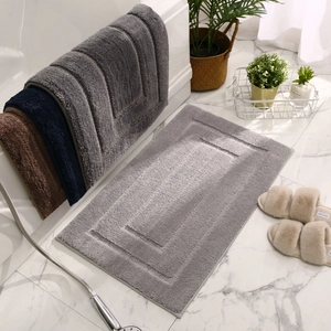 Saugfähige Badematte Verdickter Plüsch Rutschfester Teppich Geometrischer Rand Waschbare Dusche Bodenmatte