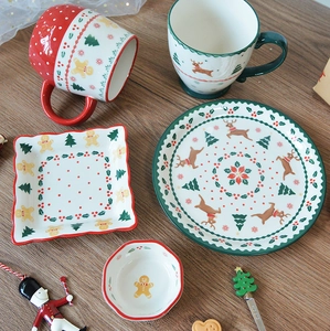 Christmas Ceramic Tableware Gingerbread Man Reindeer Mugs Plates Bowls Holiday Party Dinnerware For Home Kitchen