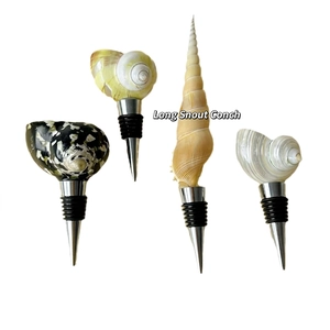 Set of four unique natural seashell wine bottle stoppers with stainless steel seals