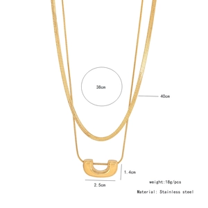 Detailed size specifications for gold double-layer stainless steel U-shape necklace