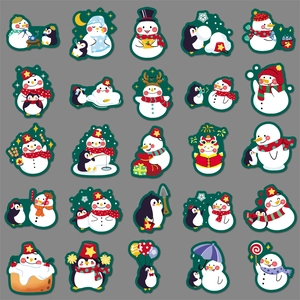 Set of 50 cute snowman and penguin graffiti stickers for Christmas DIY decoration
