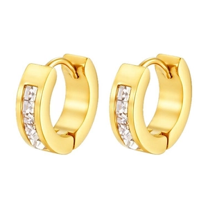 Elegant gold-plated stainless steel hoop earrings with sparkling cubic zirconia inlay
