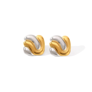 Orecchini a perno geometrici lucidi bicolore oro e argento con design minimalista
