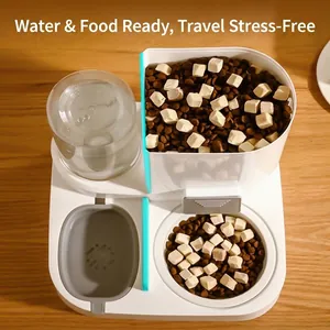 2-in-1 automatic pet feeder and water dispenser with dual bowls for cats and dogs