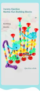 Macro shot of colorful plastic DIY slide blocks with funnel and ejector features