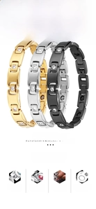 Titanium steel magnetic therapy bracelets in gold, silver, and black with inset zircons