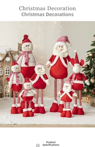 Macro detail of plush Christmas dolls with adjustable telescopic legs and knitted fabrics