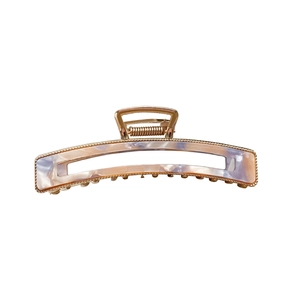 Large metal hair claw clip with pink blue marble resin plates for elegant hair styling