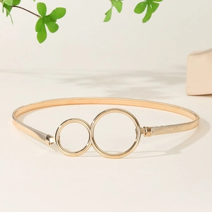 Elegant gold metal spring chain belt with a stylish double ring buckle for dresses