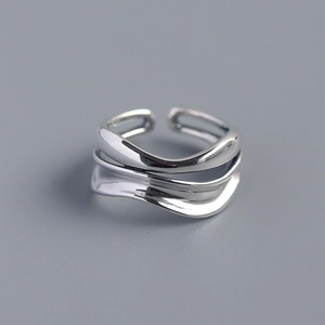 925 Sterling Silver Ring Adjustable Double Layer Irregular Bumpy Surface Vintage Style Jewelry Women