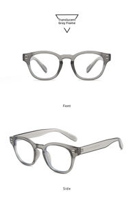 Macro detail of transparent grey square frames with classic silver metal rivets