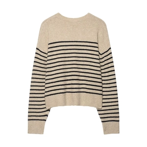 Pull en tricot à rayures minimaliste avec rayures noires sur base abricot et col rond