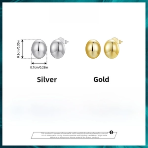 Detailed size and material information for these minimalist s925 silver oval stud earrings