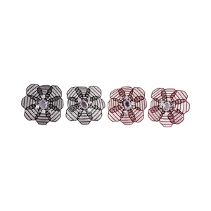 Vintage hollow flower stud earrings with crystals in black and burgundy mesh design