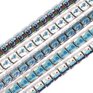 Italian Charm Bracelet Stainless Steel Enamel Modular Stretchable DIY Jewelry Ocean Nautical Landscape For Men Women