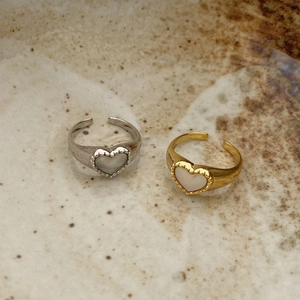 Minimalist 925 sterling silver heart shell open ring in gold and silver finish