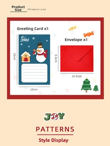 3D Christmas card set showing dimensions of the snowman card and red envelope