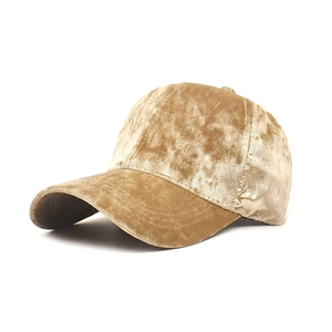 Classic velvet baseball cap in khaki gold with a shiny finish and adjustable strap