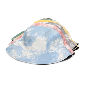 Multi-color tie-dye bucket hats in various shades featuring durable cotton canvas fabric