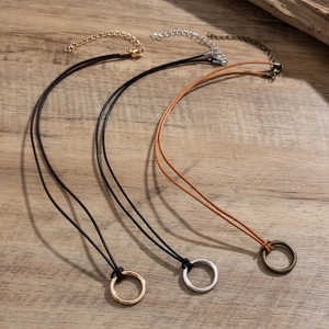 Ensemble de colliers pour hommes en cordon de cire mixte avec anneaux métalliques