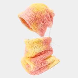 Tie Dye Plush Hat And Scarf Winter Warm Fleece Adjustable Neck Warmer Outdoor Fashion For Women Men