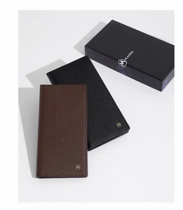 Long business wallets in black and brown cross-grain leather with premium gift boxes