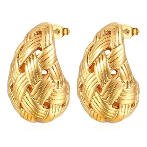 Boucles d'oreilles gouttes en acier inoxydable doré 18 carats avec une texture tressée chic