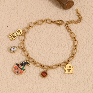 Bracelet d'Halloween en acier inoxydable plaqué or 18K avec breloques citrouille
