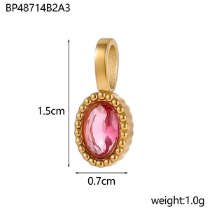 Goldener Edelstahl Anhänger mit ovalem rosa Edelstein und Perlenrand-Detail