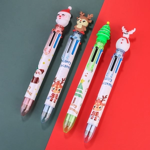 Christmas 6-color ballpoint pens with Santa Claus, Reindeer, and Snowman cartoon toppers