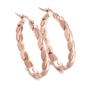 Fashionable 4mm rose gold titanium steel hoop earrings with elegant twisted rope texture
